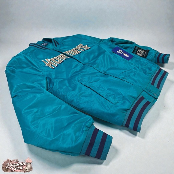 Charlotte Hornets Satin Bomber Jacket Ultra Game NBA Teal Snap Front NWT (Small) - Picture 3 of 5